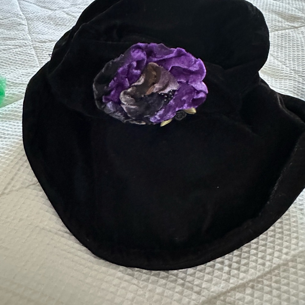 Dagne Dover Black and Purple Hat with Floral Accent
